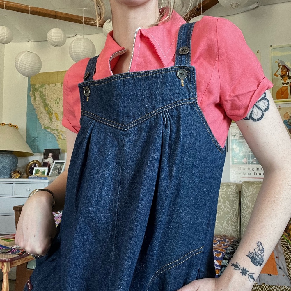 Mizz Lizz Dark Wash Denim Midi Overall Dress
